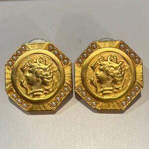 Vintage Gold and White Earrings with Classical Design